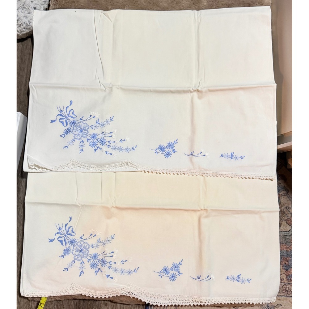 Beautiful Blue Floral Embroidered Pillow Cases